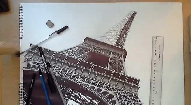 Muy impresionante: Impresionante dibujo realista de Torre Eiffel Muy impresionante: Impresionante dibujo realista de Torre Eiffel