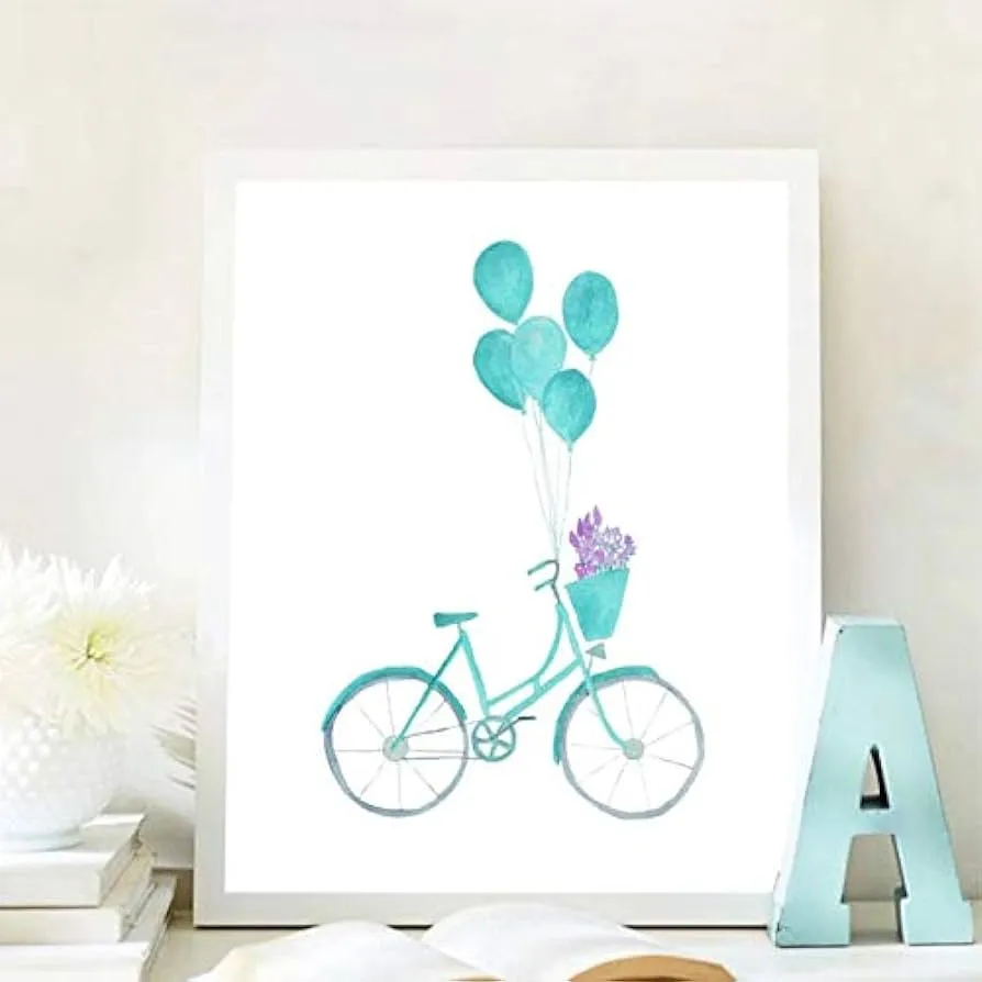 Impresiones de Poster de globos de bicicleta de acuarela turquesa Flores de bicicleta lindas Pintura de lienzo Cuadro de arte de pared abstracto para oficina Decoracion para el hogar 60x70cmx1 Sin marco : Impresiones de Poster de globos de bicicleta de acuarela turquesa Flores de bicicleta lindas Pintura de lienzo Cuadro de arte de pared abstracto para oficina Decoracion para el hogar 60x70cmx1 Sin marco :