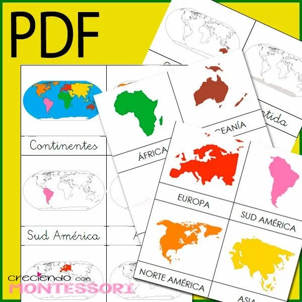 Imprimible Cartas de Continentes Montessori + Cartas de Animales ... Imprimible Cartas de Continentes Montessori + Cartas de Animales ...