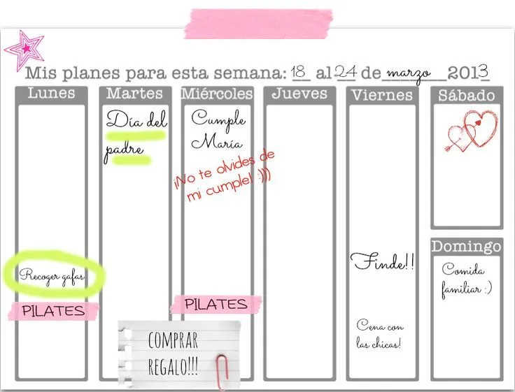 Imprimible gratis: planificador semanal