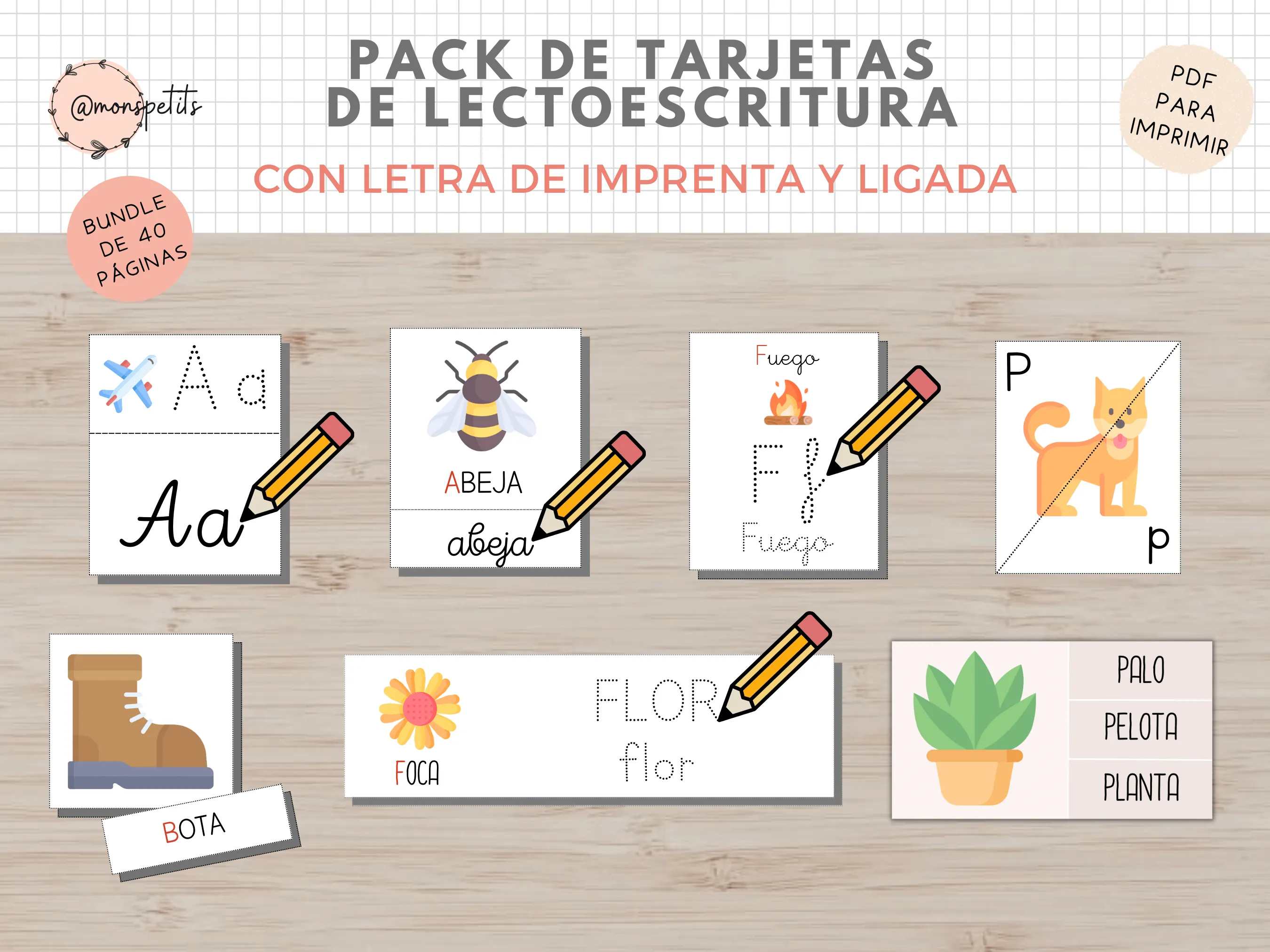 Imprimible de tarjetas de lectura y escritura para niños - Mons Petits Imprimible de tarjetas de lectura y escritura para niños - Mons Petits
