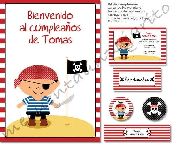 Kit de cumpleaños del pirata, invitaciones, tarjetas mesa ...