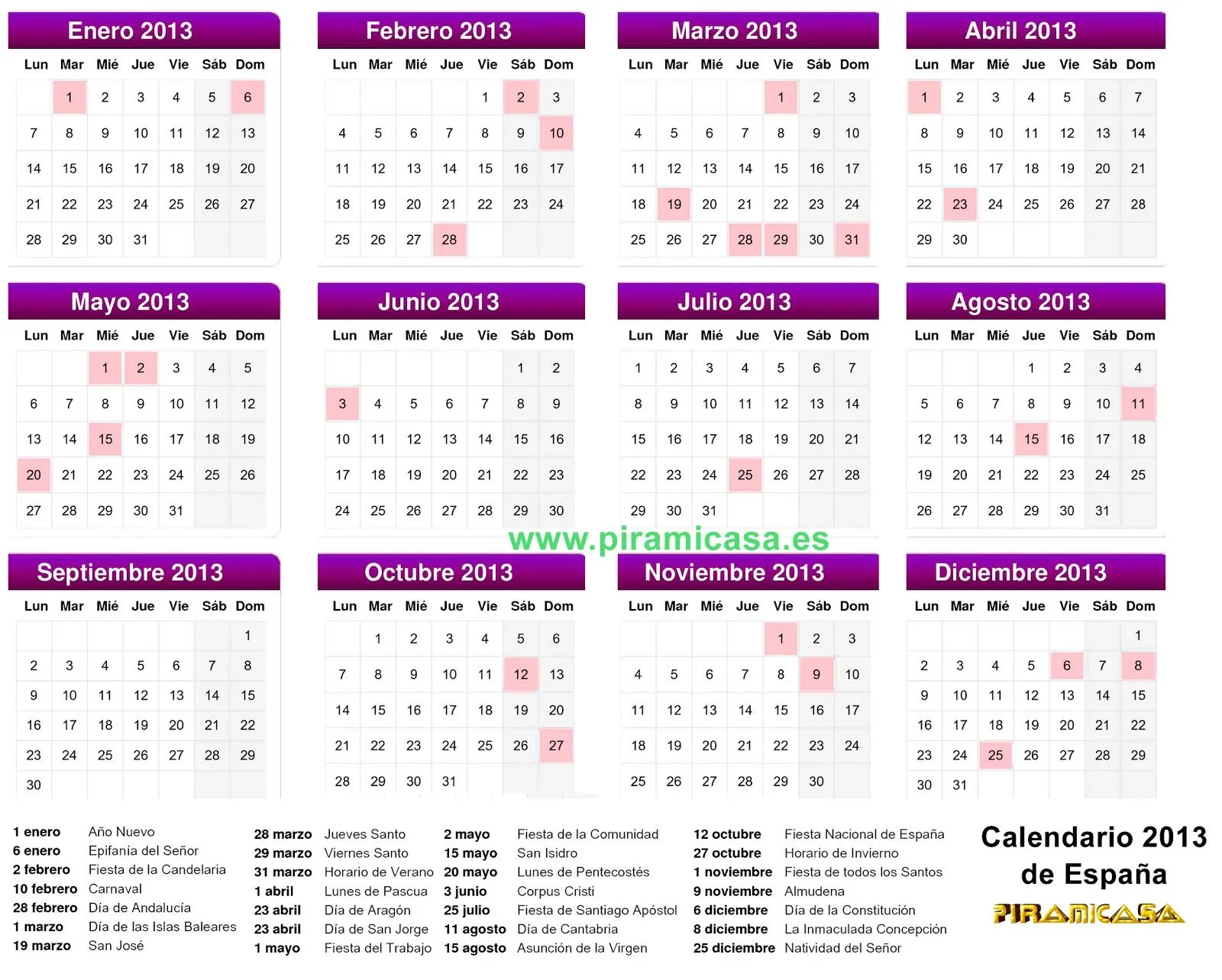 Imprimir calendario 2013 español - Imagui
