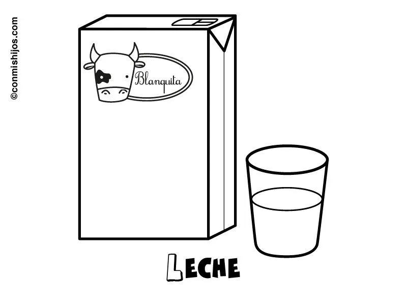 para imprimir y colorear de un cartón de leche y un vaso