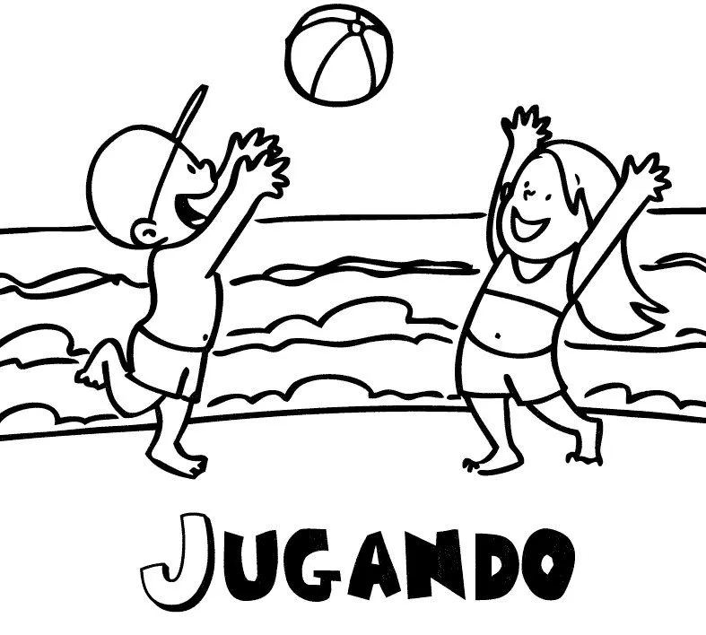 para imprimir y colorear de niños jugando en la playa