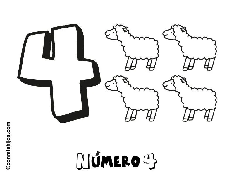 Dibujo para colorear con los niños del número 4 Dibujo para colorear con los niños del número 4