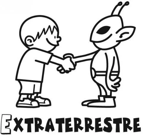 Imprimir: Niño y extraterrestre: Dibujos para colorear