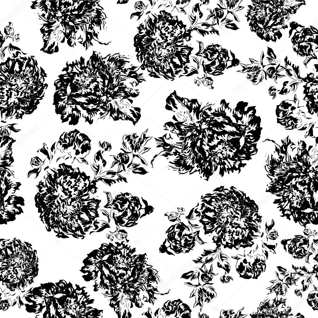 inconsútil peony en blanco y negro patrón de papel tapiz. Vector ... inconsútil peony en blanco y negro patrón de papel tapiz. Vector ...