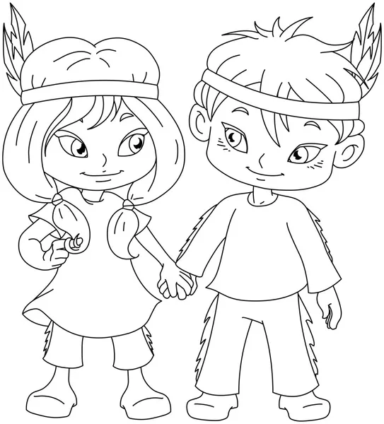 Indio chico y chica cogidos de la mano de acción de Gracias para ... Indio chico y chica cogidos de la mano de acción de Gracias para ...