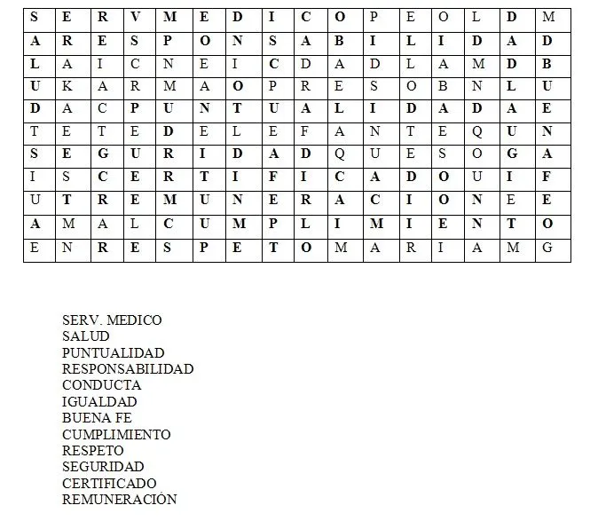 Sopa de letra de etica y valores - Imagui