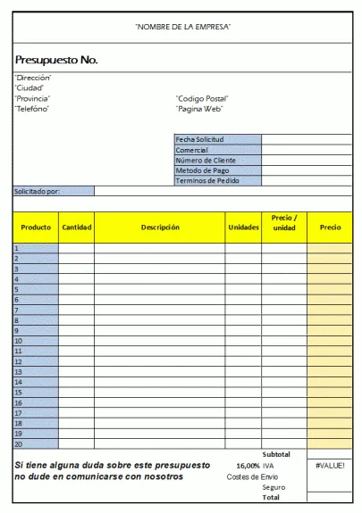 INFORMATICA FE Y ALEGRIA: Presupuesto Excel