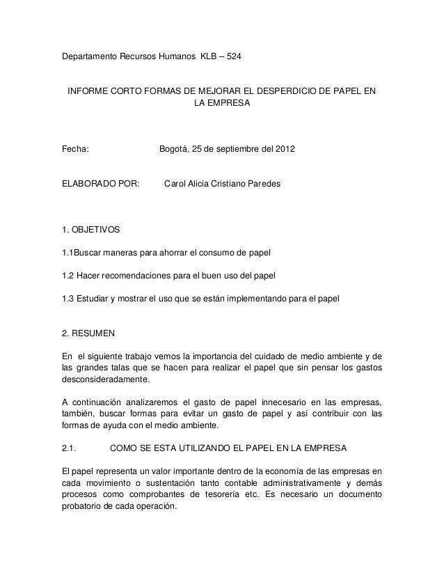 Informe corto Informe corto