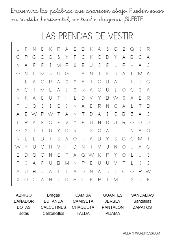 A BIT IN SPANISH, A BIT IN ENGLISH: LAS PRENDAS DE VESTIR