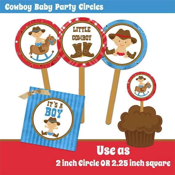 INSTANT DOWNLOAD Cowboy Baby Shower Party Circles por eventfulcards INSTANT DOWNLOAD Cowboy Baby Shower Party Circles por eventfulcards