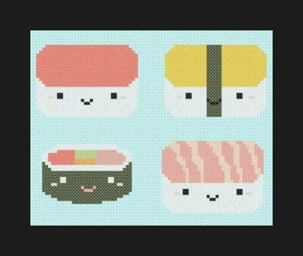 INSTANT DOWNLOAD Kawaii cross stitch pattern PDF cute sushi INSTANT DOWNLOAD Kawaii cross stitch pattern PDF cute sushi