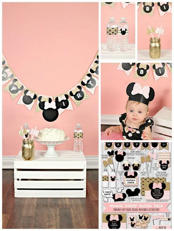 INSTANT DOWNLOAD Minnie Party Pack, 1st Birthday, Gold Glitter ...