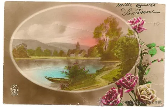 Interesante postal: Bonitas rosas con paisaje - escrita dorso ... Interesante postal: Bonitas rosas con paisaje - escrita dorso ...