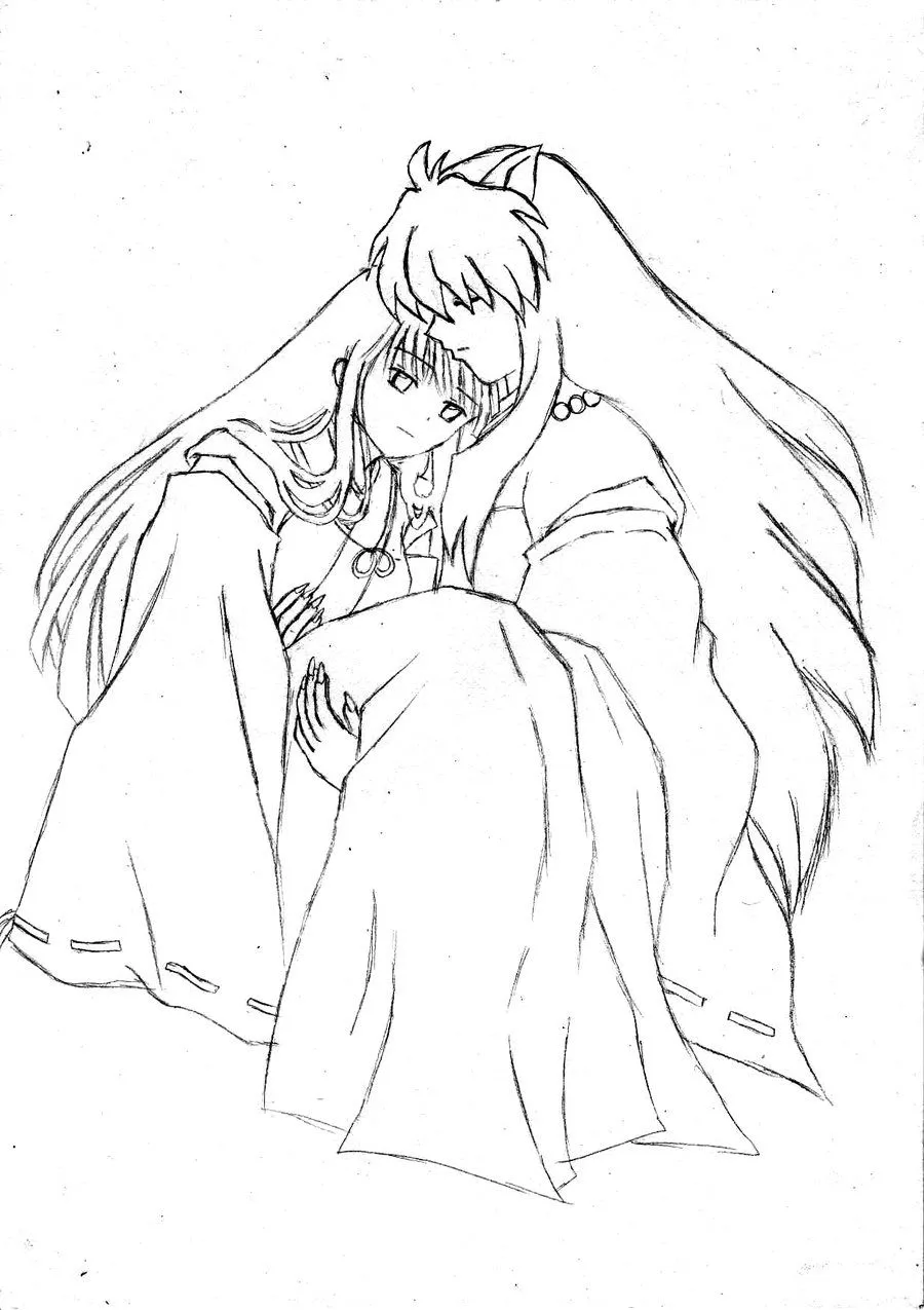 Inu Yasha and Kagome Colouring Pages