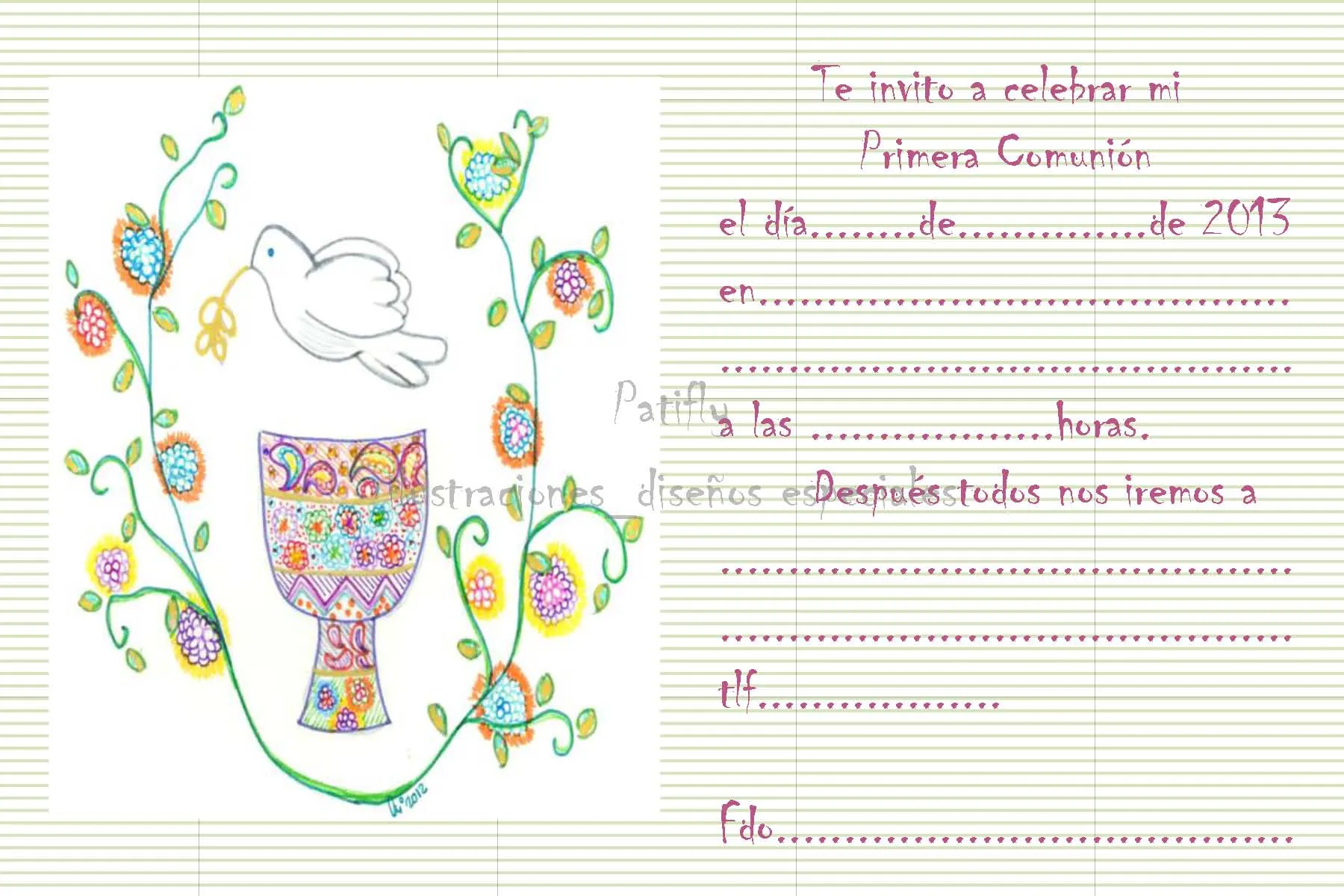 Invita a tus amigos a acompañarte el día de tu Primera Comunión | PATIFLY. Ilustraciones, recordatorios de comunión, tarjetas de cumpleaños, marcapáginas en Sevilla Invita a tus amigos a acompañarte el día de tu Primera Comunión | PATIFLY. Ilustraciones, recordatorios de comunión, tarjetas de cumpleaños, marcapáginas en Sevilla