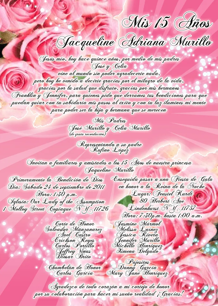 Invitación 15 Años en Color Rosado con Rosas y destellos ... Invitación 15 Años en Color Rosado con Rosas y destellos ...