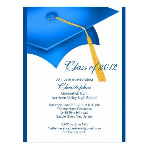 Invitación azul de moda de la fiesta de graduación postales de Zazzle.