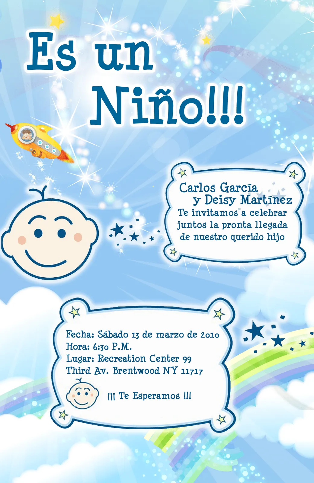 Artes DaVinci: Invitación Baby Shower en color Celeste Espacial Artes DaVinci: Invitación Baby Shower en color Celeste Espacial