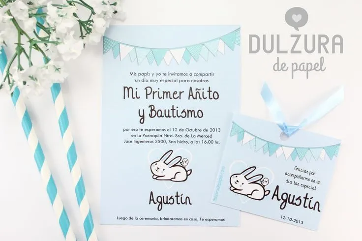 Invitación Bautismo y Primer Añito nene | invitaciones | Pinterest