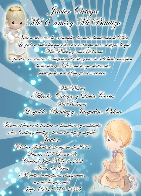 Artes DaVinci: Tarjeta de Invitación Precious Moments para Bautizo ... Artes DaVinci: Tarjeta de Invitación Precious Moments para Bautizo ...