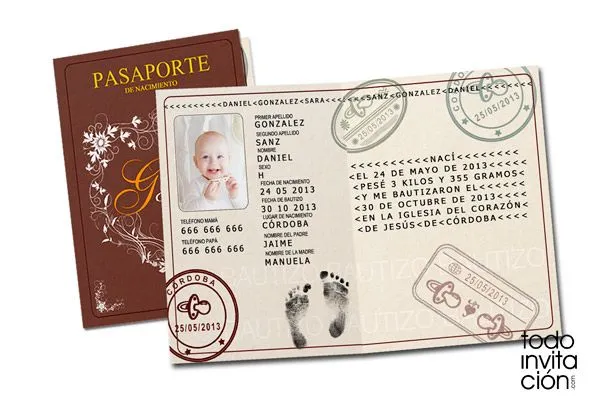 Invitación de bautizo original “Pasaporte” | Diseño de ...