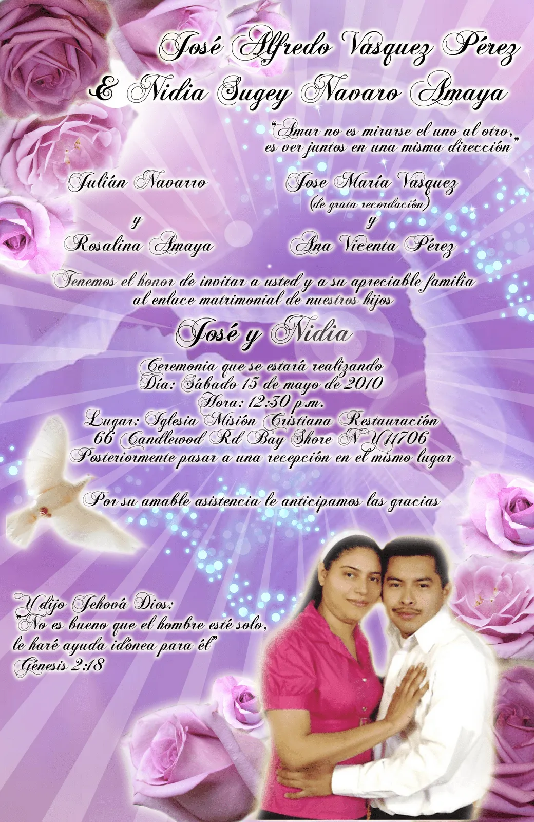 Invitación de Boda en color Morado Lila con Rosas Lila ... Invitación de Boda en color Morado Lila con Rosas Lila ...