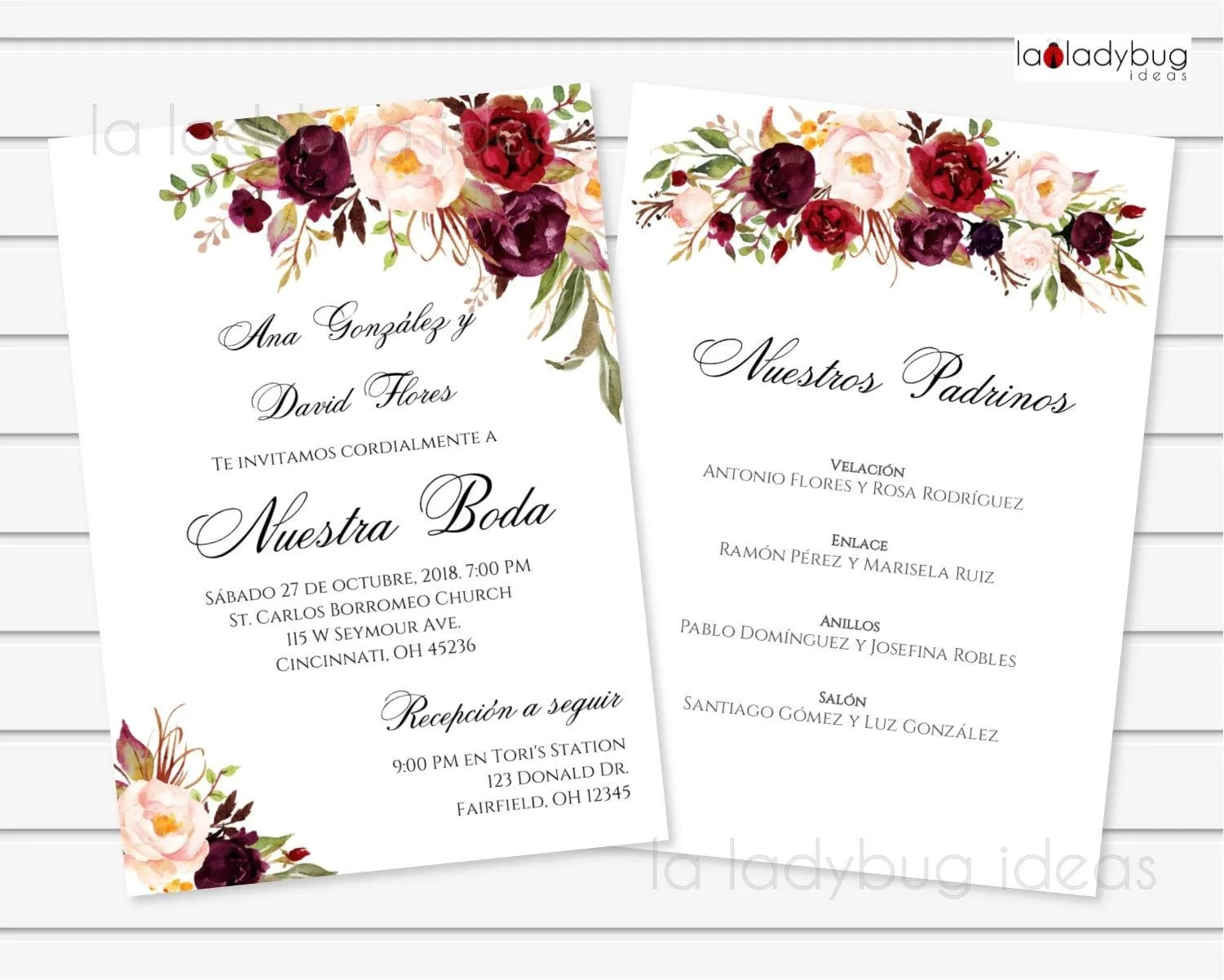 Invitacion boda para editar/imprimir color tinto con lista de - Etsy México Invitacion boda para editar/imprimir color tinto con lista de - Etsy México