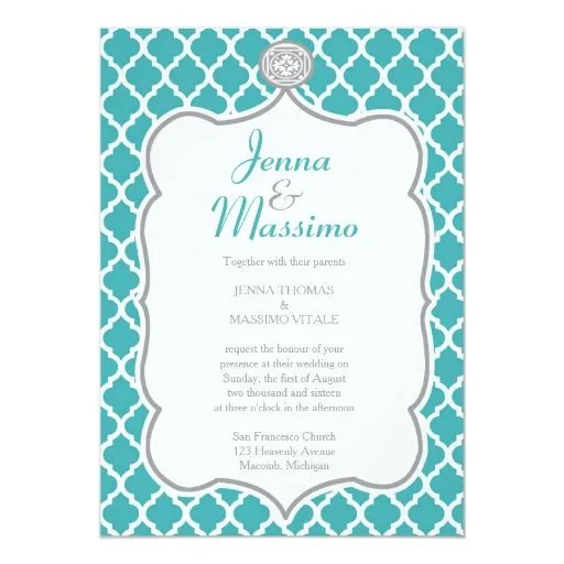 Invitación del boda de la turquesa de Quatrefoil | Zazzle