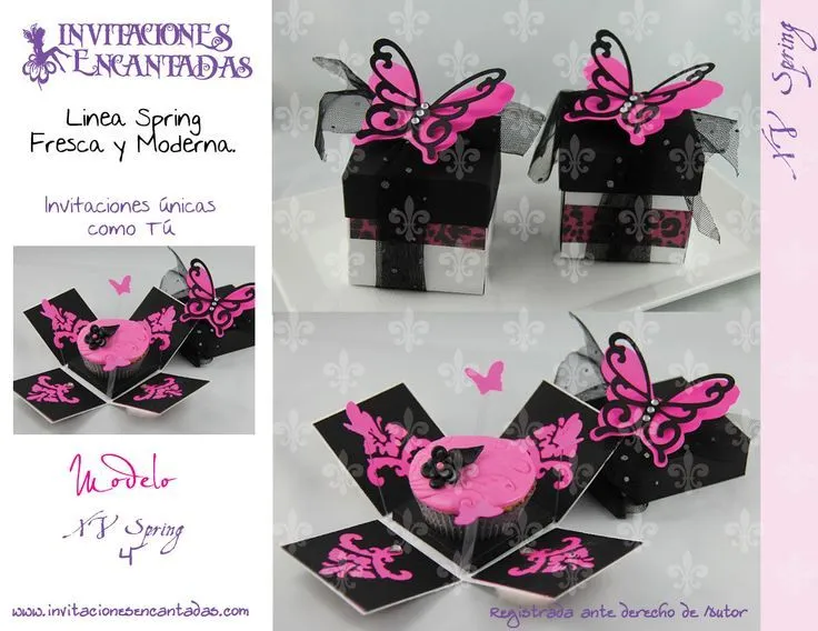 Invitacion de caja explosiva con diseño de mariposa | tarjetas ...