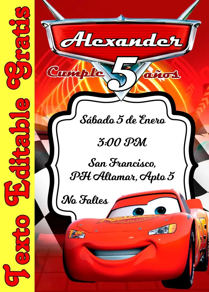Invitación de Cars Gratis - Invitaciones Editables 2023 Invitación de Cars Gratis - Invitaciones Editables 2023