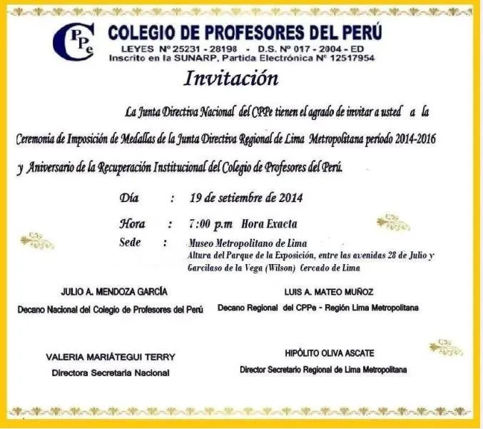 INVITACIÓN A LA CEREMONIA POR EL IV ANIVERSARIO DE LA RECUPERACIÓN INSTITUCIONAL DEL CPPe. INVITACIÓN A LA CEREMONIA POR EL IV ANIVERSARIO DE LA RECUPERACIÓN INSTITUCIONAL DEL CPPe.