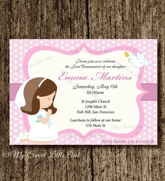 Invitacion de Primera Comunion para niña rosa por MySweetLittleOwl