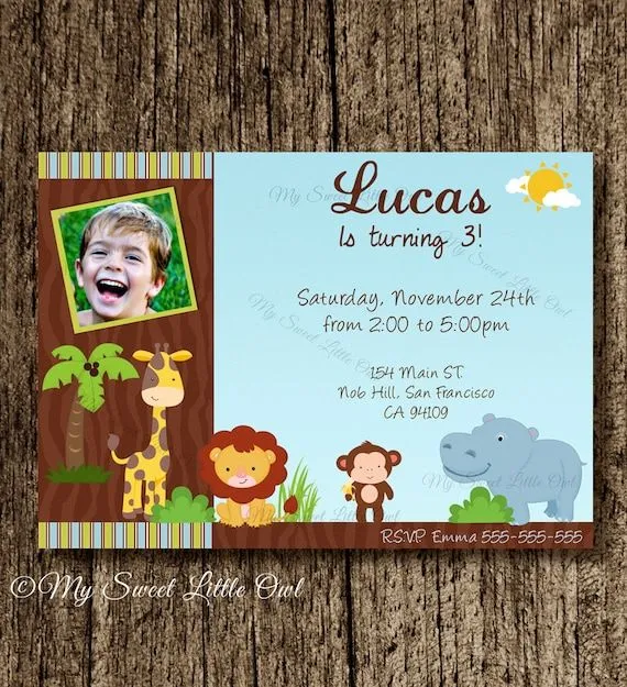 Invitacion de cumpleaños de animales de la por MySweetLittleOwl