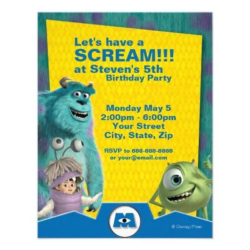 Invitación del cumpleaños de Monsters, Inc. de Zazzle. Invitación del cumpleaños de Monsters, Inc. de Zazzle.