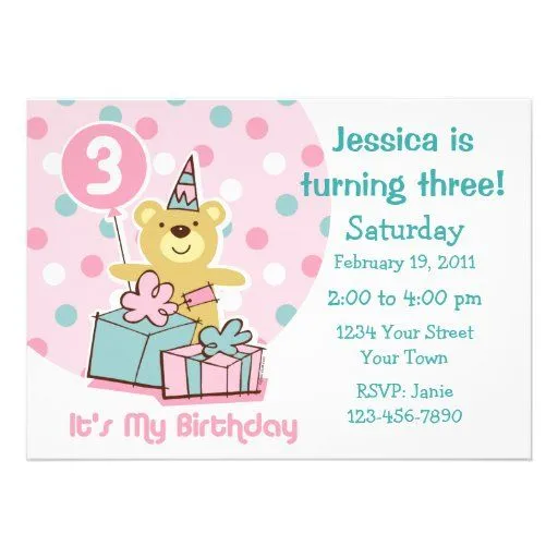 Invitación del cumpleaños del oso de peluche 3ro de Zazzle.