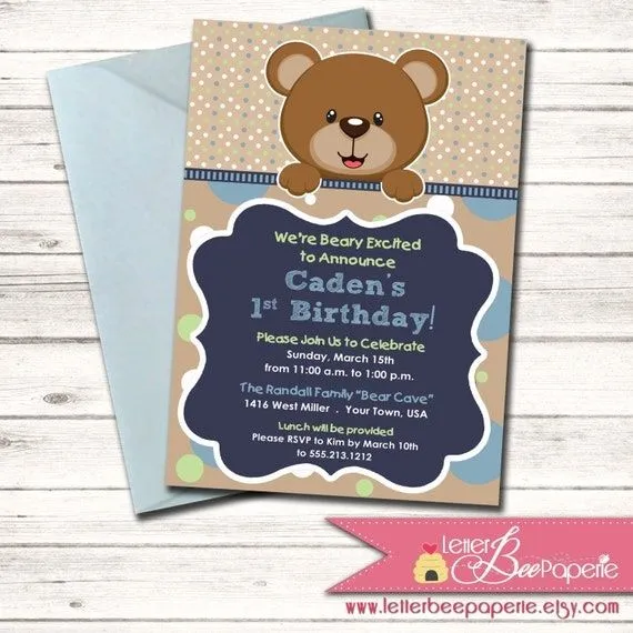Invitación del cumpleaños del oso de peluche por LetterBeePaperie Invitación del cumpleaños del oso de peluche por LetterBeePaperie
