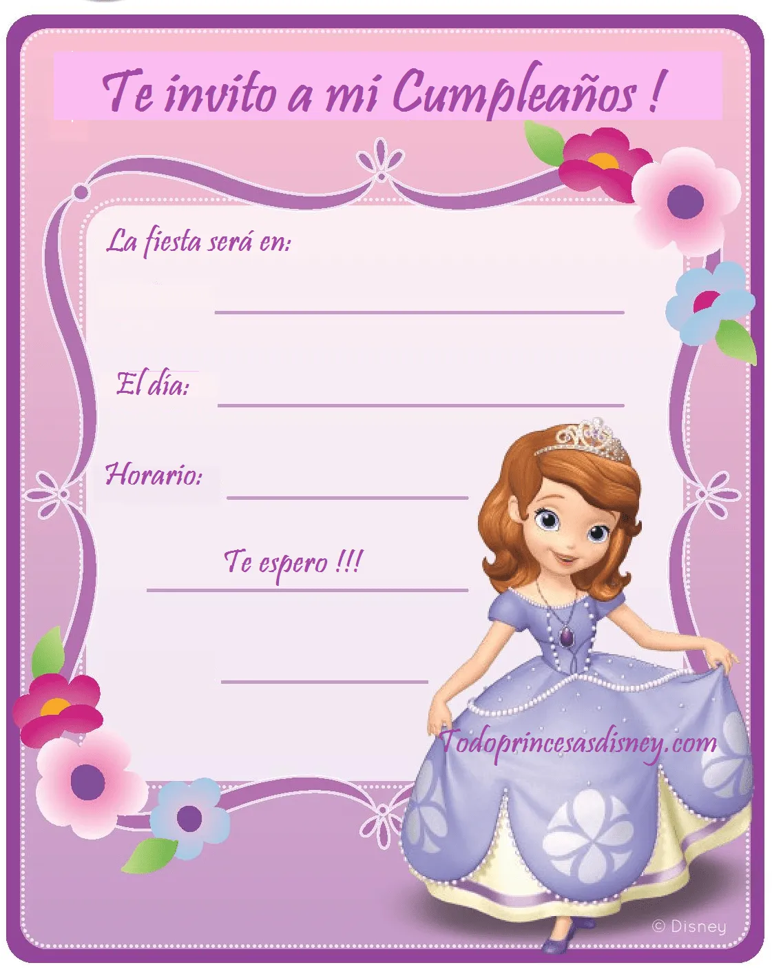Invitación de Cumpleaños con Princesa Sofía Invitación de Cumpleaños con Princesa Sofía