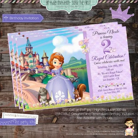 Invitación Cumpleaños La Princesa Sofía by EZ por EZPARTYKITS