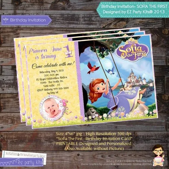 Invitación Cumpleaños La Princesa Sofía con Foto por EZPARTYKITS