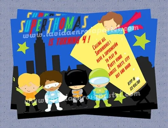 Invitación de cumpleaños de superheroes por lavidaenrosapastel Invitación de cumpleaños de superheroes por lavidaenrosapastel