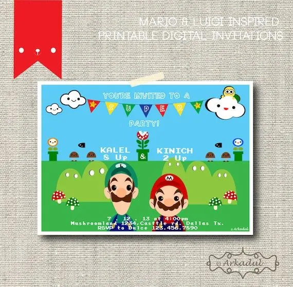 INVITACIONES MARIO BROS Y LUIGI PARA IMPRIMIR - Imagui