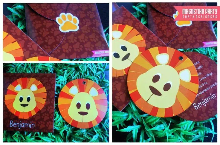 Invitacion doble con ojal metalico jungla leon | Invitaciones MP ... Invitacion doble con ojal metalico jungla leon | Invitaciones MP ...