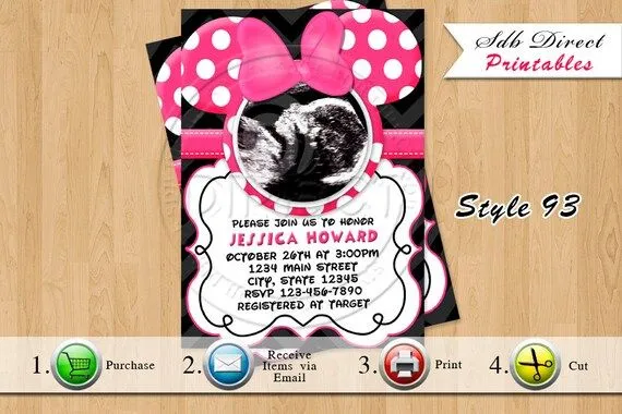 Invitación de ducha de bebé Minnie Mouse por YellowFieldsDesigns