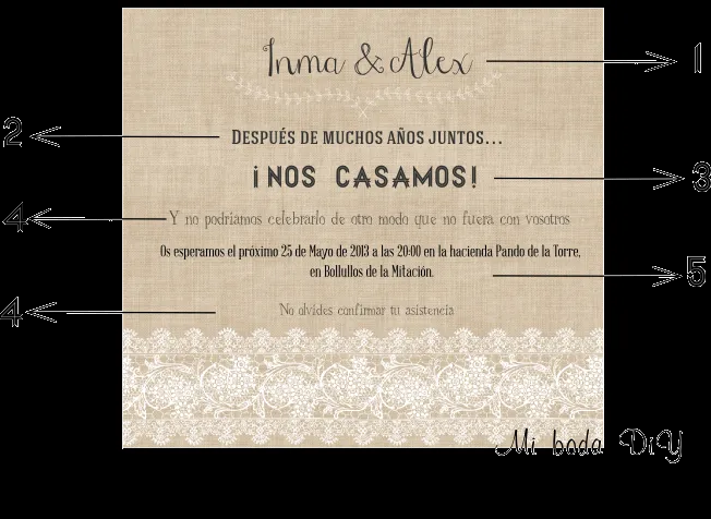 Invitación con encajes y arpillera imprimible | Mi boda diy Invitación con encajes y arpillera imprimible | Mi boda diy