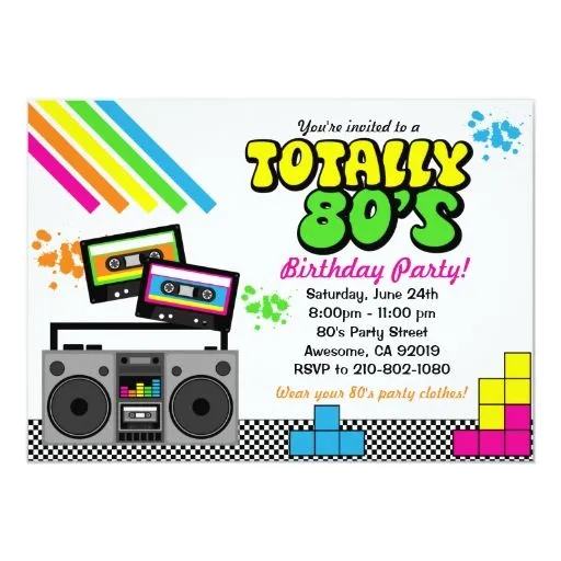 invitación del fiesta de los años 80 | Zazzle