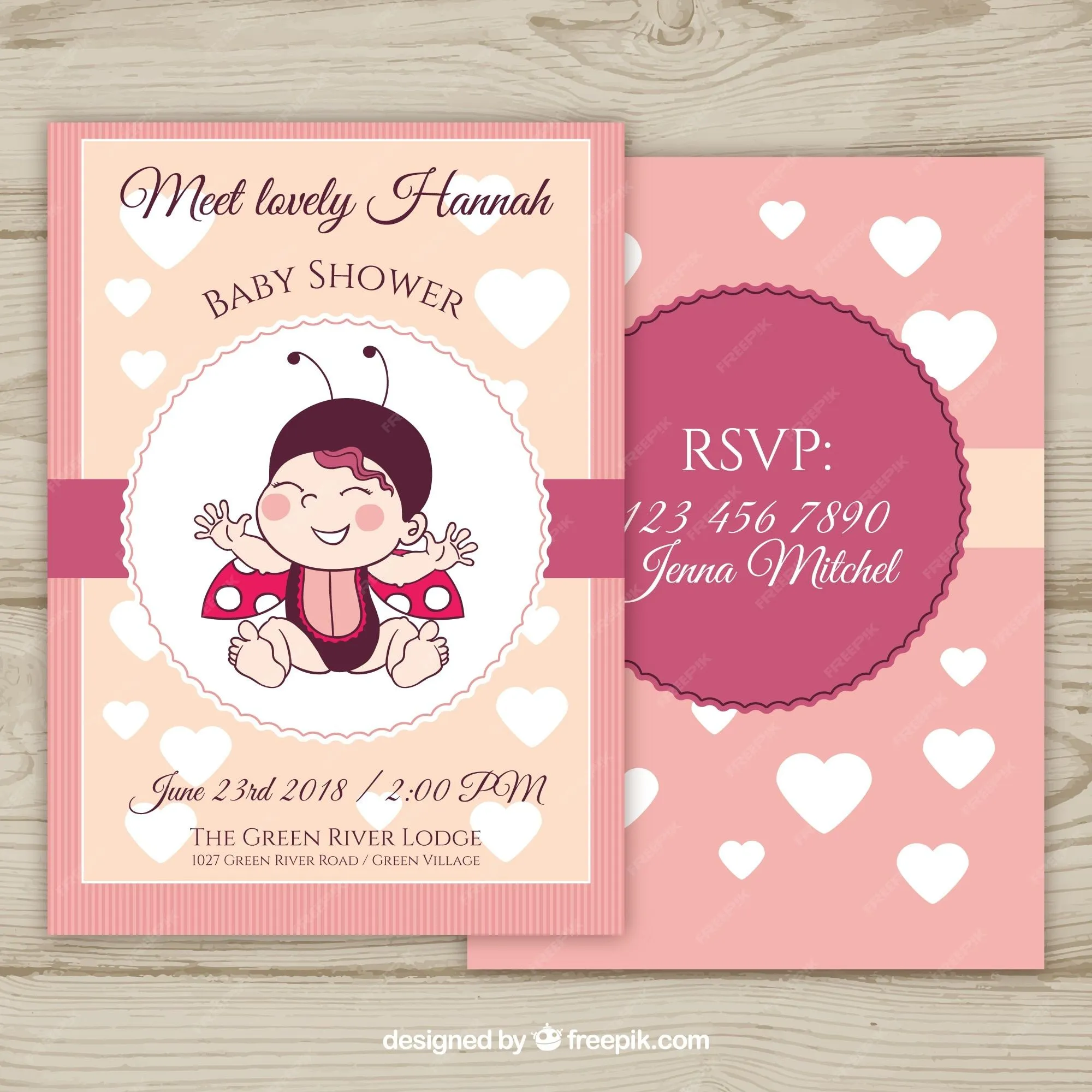 Invitación de fiesta del bebé con mariquita en estilo hecho a mano | Vector  Gratis